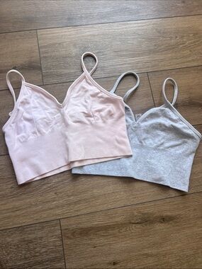 New Alo Bra Set Seamless Bralette Tops - Pink & Light Gray